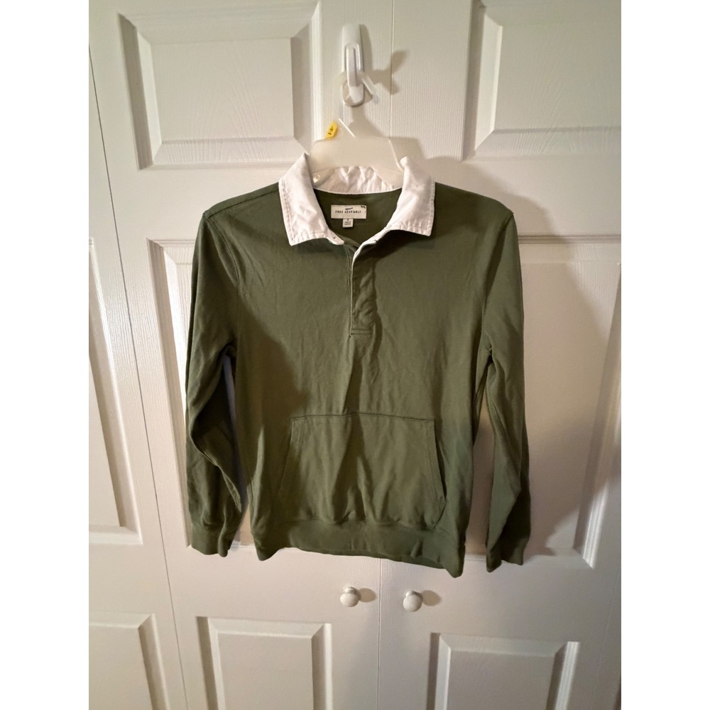 Free Assembly Men Green Long Sleeve Rugby Shirt Kangaroo Pocket Small FAMKT00296